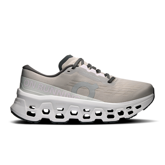 Gray running shoe with 'On Running' branding on a white background