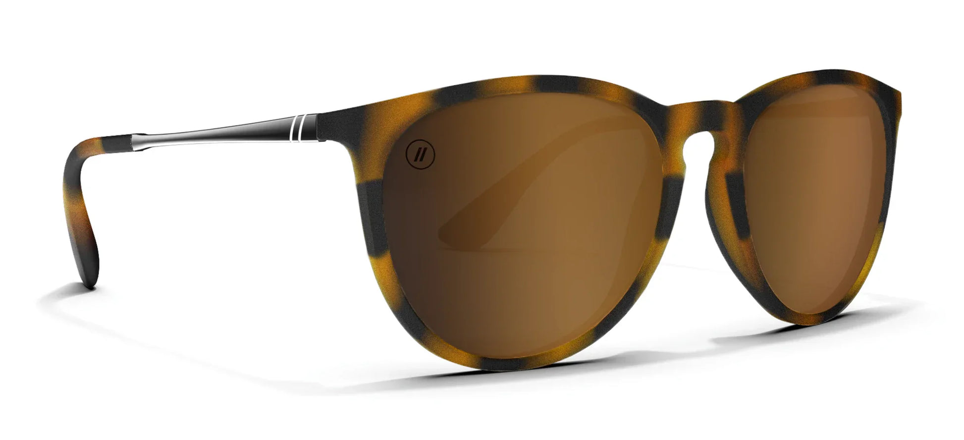 Blenders sunglasses with tortoiseshell frame and brown lenses on a white background